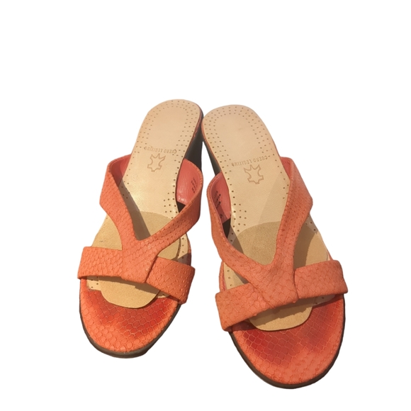 NINE WEST Orange Leather Wedges Slide Sandals Size  7.5. - Picture 7 of 16